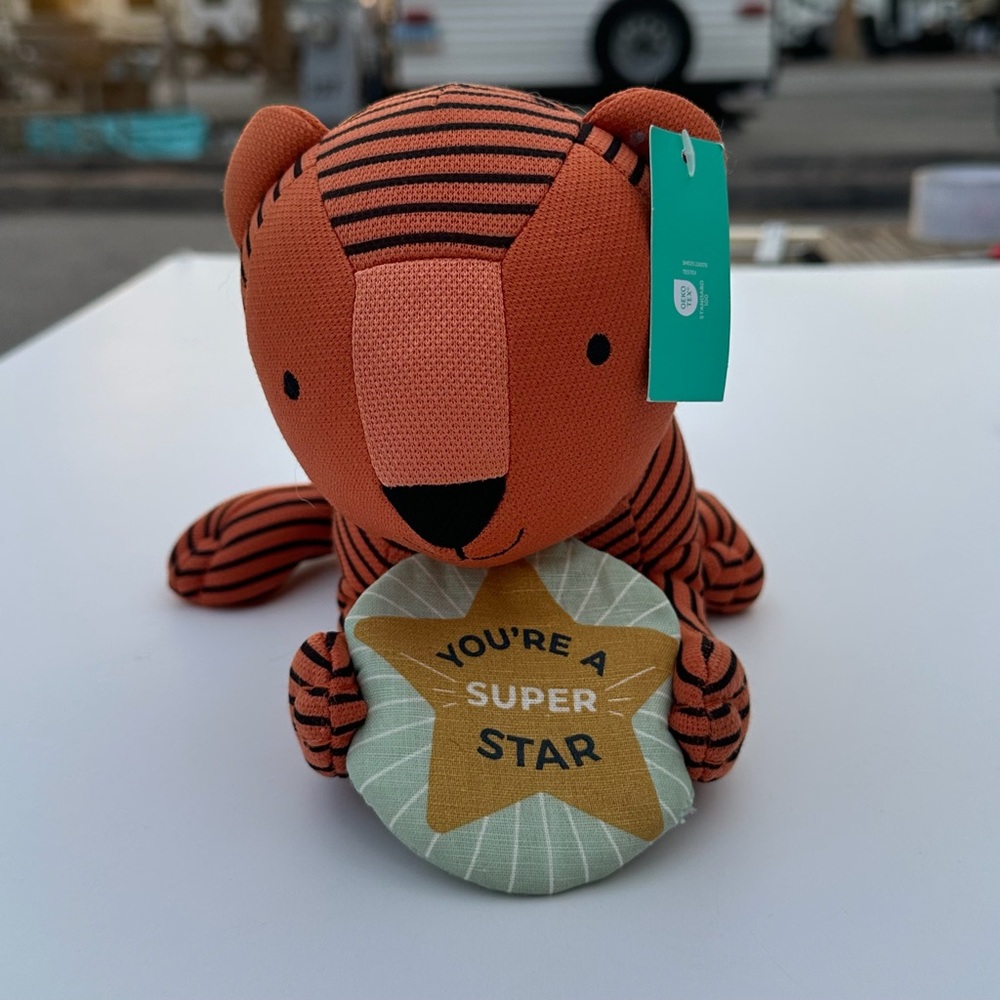 NWT Pillowfort Orange and Black Striped you’re a superstar Tiger Plush